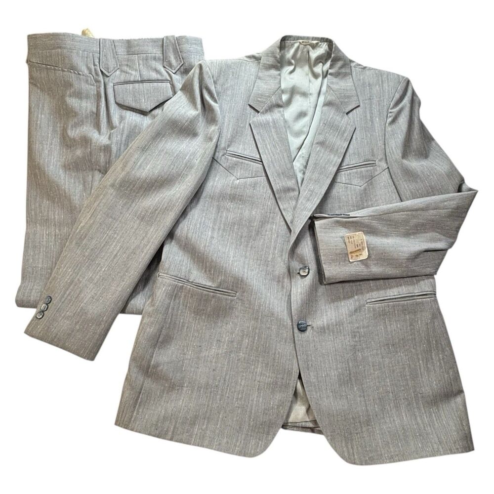 Vintage SHEPLERS Men’s 2 Pc Suit Blue Western Silk Blend 46L 40W
